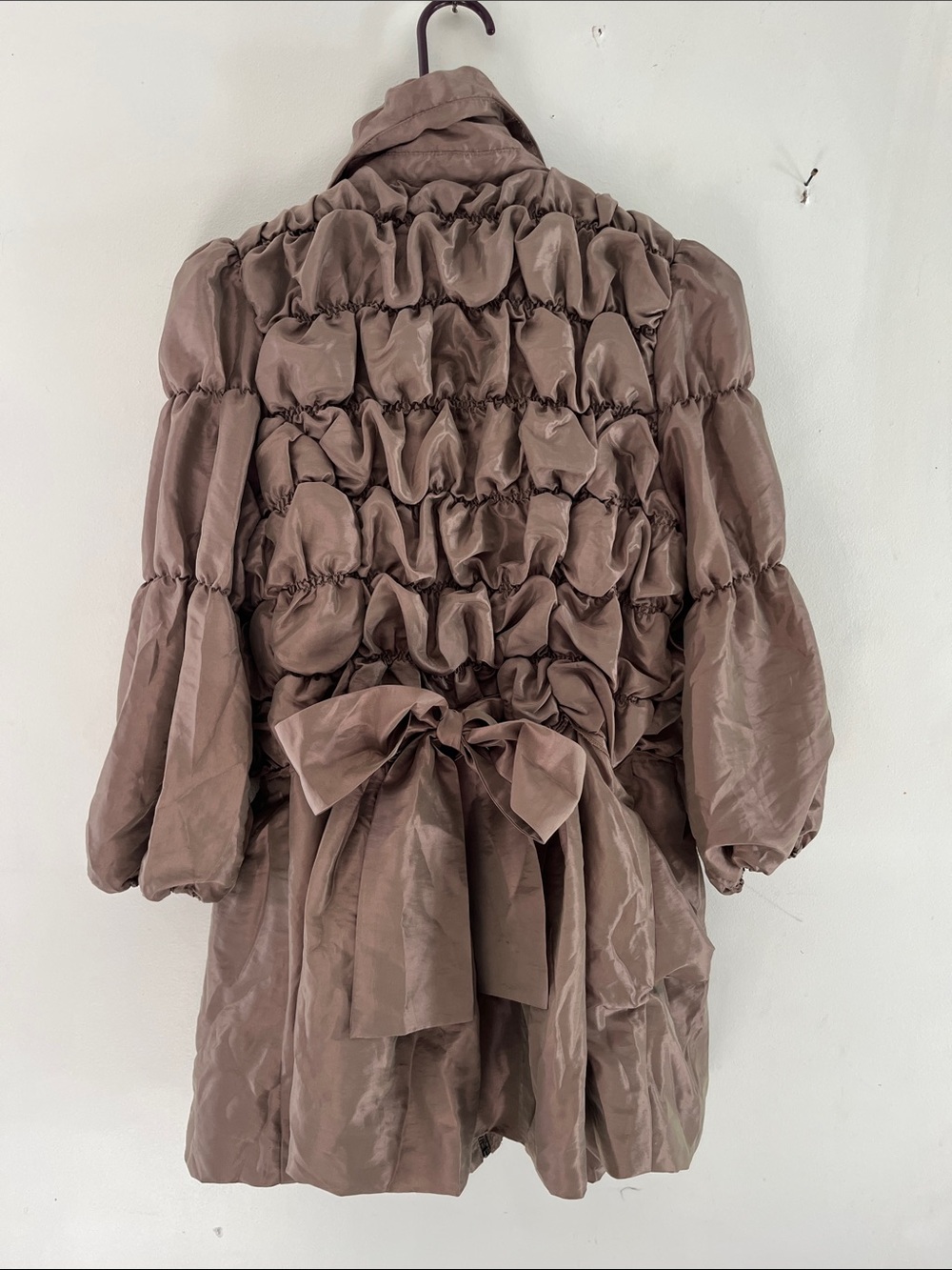 Twelve by Twelve taupe Mocha Ruffled Tie-Back 3/4 sleeve jacket